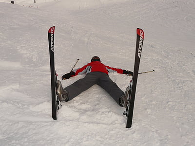 hiihtäjiä, väsynyt, koskee, Ski, lumi, loppuun, ihmisen