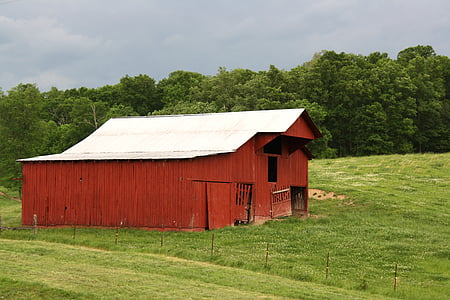 谷仓, 红色, 田纳西州, 堡, 字段, 牧场, 农村