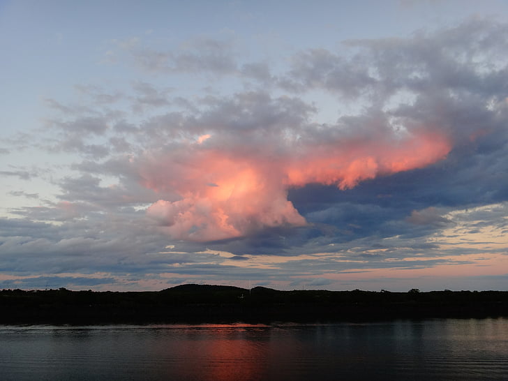 oblak, Mackay, Avstralija, morje, sončne svetlobe, rdeča, oranžna