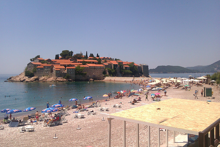 beach, summer, hotel, island, sea, montenegro, town