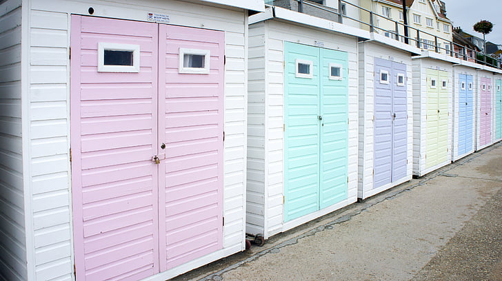 beach hut, cottage, wood, beach, boulevard, dyed, color