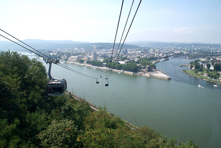 upes, Reina, Mosel, vācu stūri, vagoniņš, Koblenz