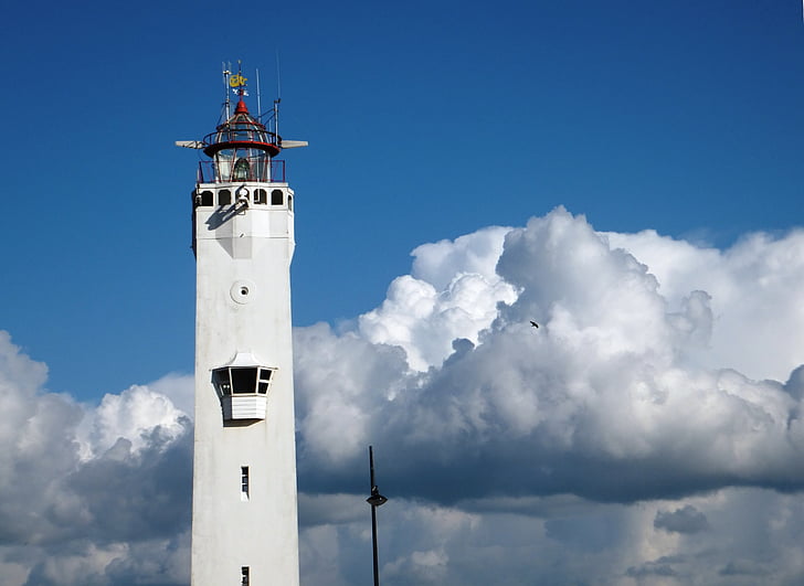 Lighthouse, luft, skyer, blå, hvid, monument, ferie