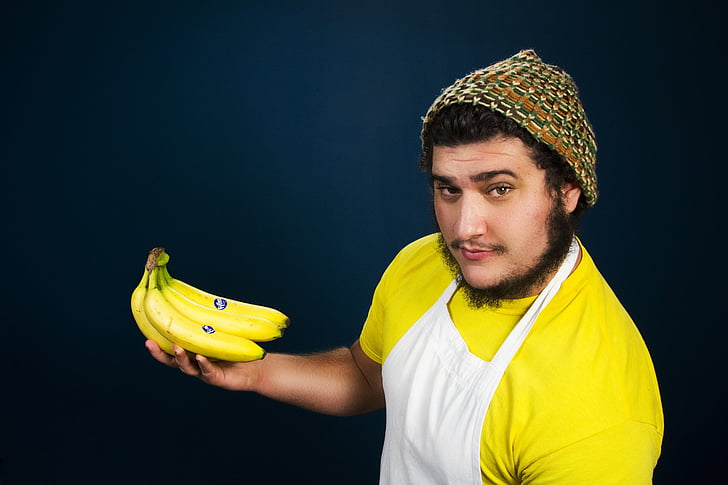 banana, portrait, yellow, fruit, health, diet, men