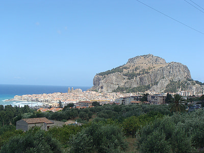 ciutat, paisatge, Sicília, Cefalu, Itàlia, records de, Mar
