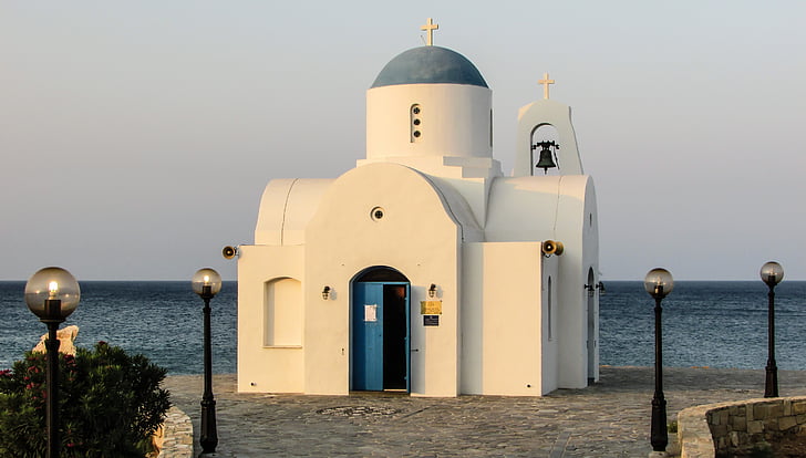 church, white, blue, summer, cyprus, religion, architecture