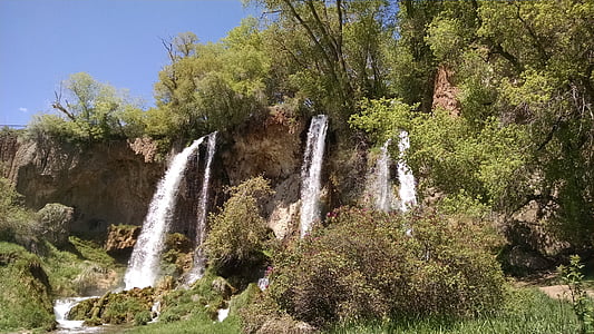 Cachoeira, montanha, natural, azul, cênica, água, paisagem