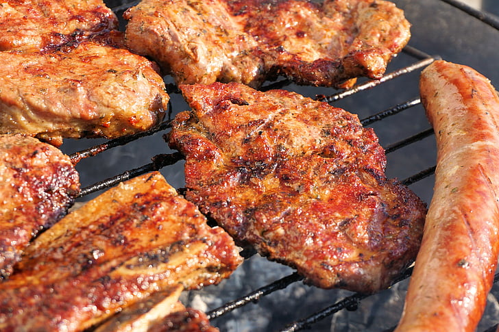 Grill, daging, barbekyu, panggang, musim panas, daging panggang, steak