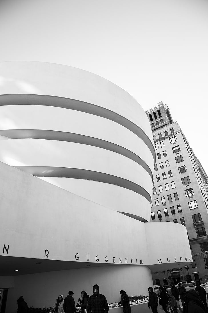 Musée, New york, art moderne, architecture moderne, bâtiment moderne, noir et blanc
