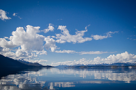 water, lake, brightness, reflection, mirror, sky, clouds
