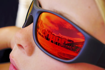 solglasögon, Pojke, barn, koppla av, reflektion, cool, casual