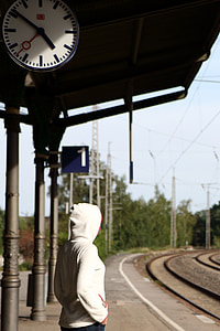 à espera, viagens, Estação Ferroviária, plataforma, faixa, Parecia, viajantes