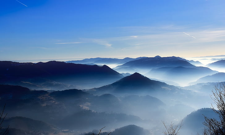 slovenia, mountains, sky, clouds, fog, haze, mist