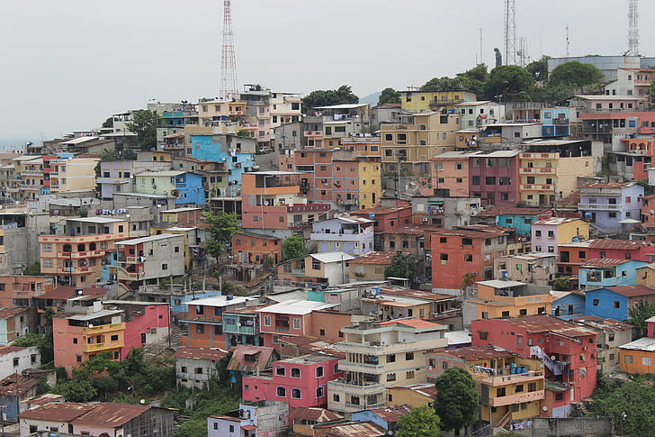 Équateur, coloré, maisons, maisons colorées, l’Amérique du Sud, façade de maison, ville