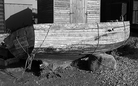 手漕ぎボート, ボート, 木製, 古い, 孔, サウスウォールド, サフォーク