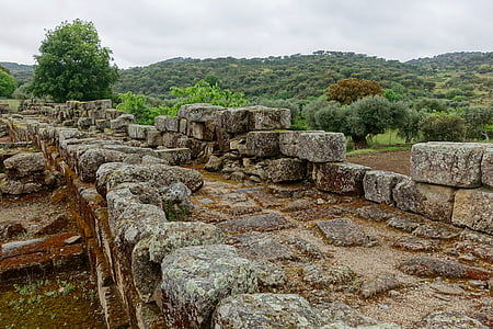 mur de pedra, blocs, trencat, antiga, ruïnes, Arqueologia, història