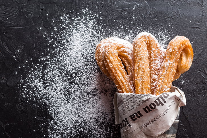 churros, baking, cookies, dessert, confectionery, nutrition, food
