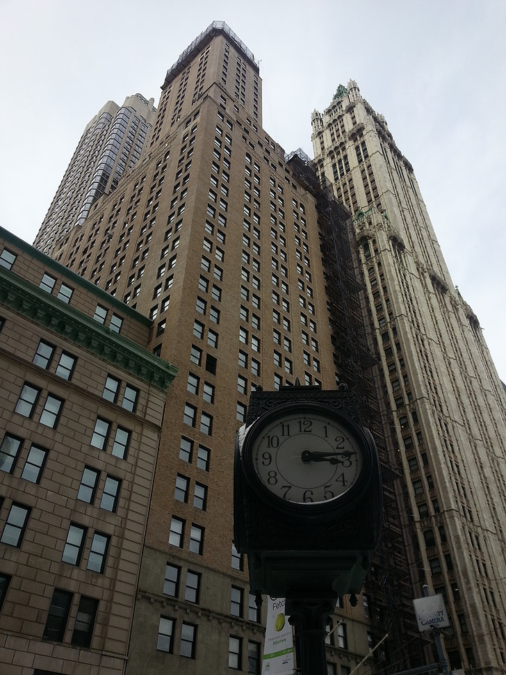 Manhattan, Manhattan, skyskraper, NYC, USA, arkitektur, klokke