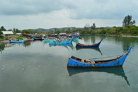 fiskebåter, elven, asiatiske, robåter, båter, skiffs, robåt