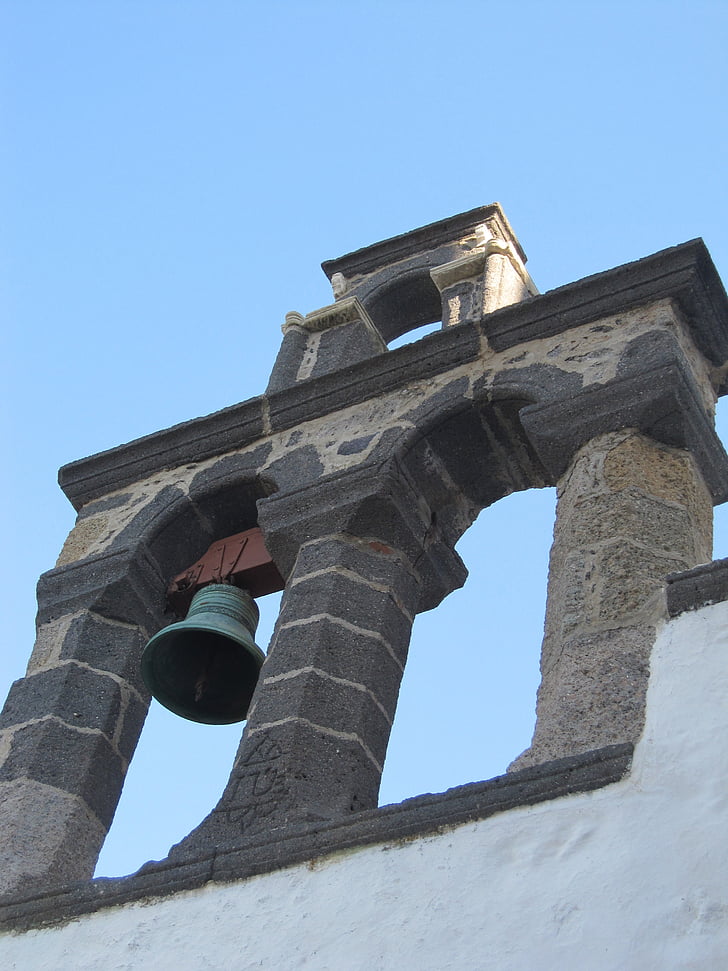 bell, church, greece, old, landmark, blue, sky