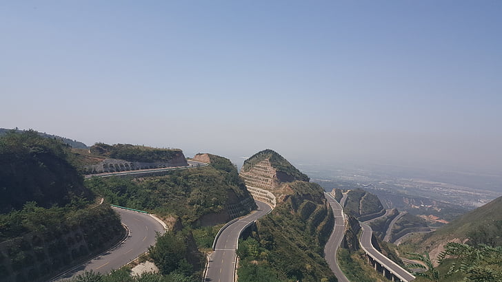 huanshan, montagne, voiture, Chine, route, vue, route serpentine
