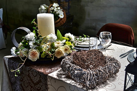 bryllup, blomst arrangement, dekorative, dekoration, tabel, fest, buket