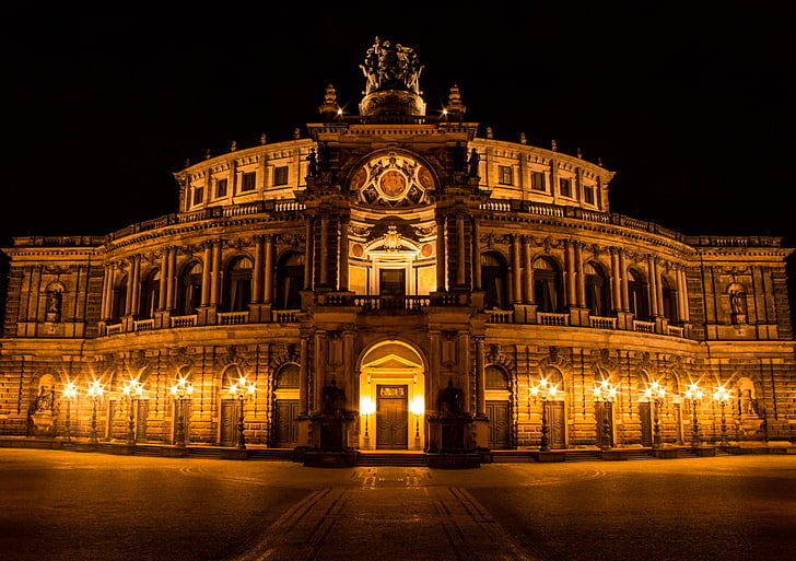 Dresden, steder av interesse, Semper-operaen, Opera, landemerke, fasade, Tyskland