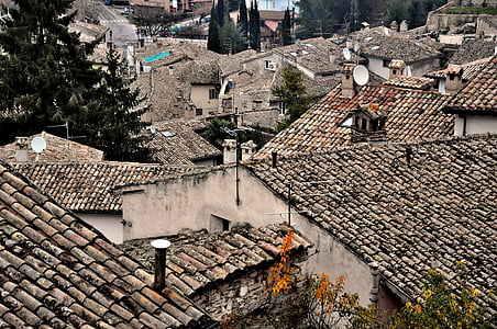 Umbrija, Italija, Spoleto, stogai, Borgo, senovės
