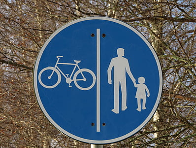 road sign, cycle path, walkway, blue