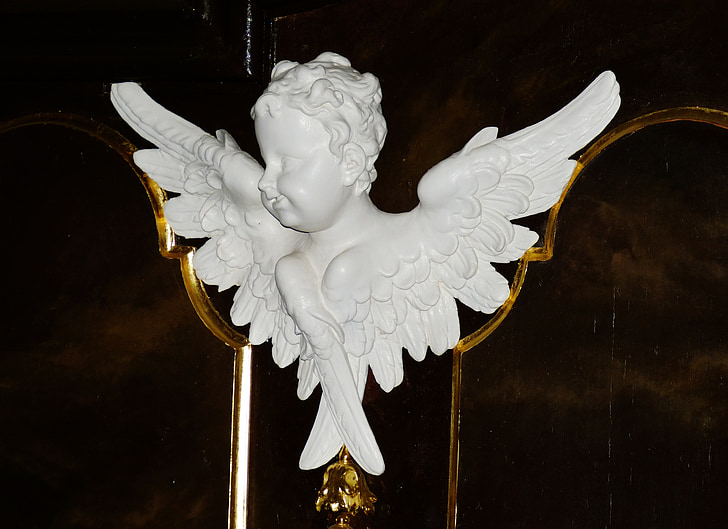 anjo, asa, Figura, escultura, celestial, cara, porcelana