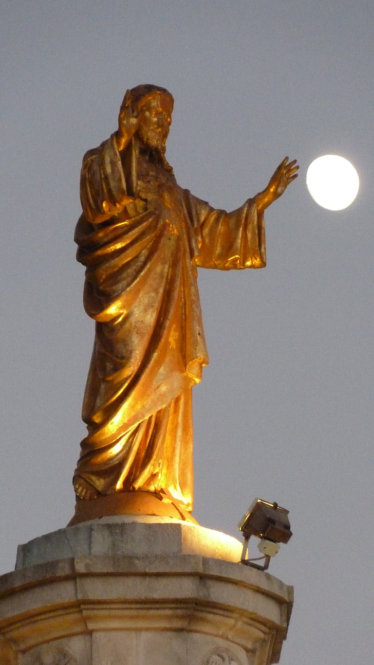 Jesus, staty, månen, Kristus, Fatima, Portugal, gyllene