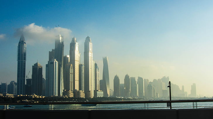 Dubai, linha do horizonte, arranha-céu, arranha-céus, cidade, u um e, arquitetura