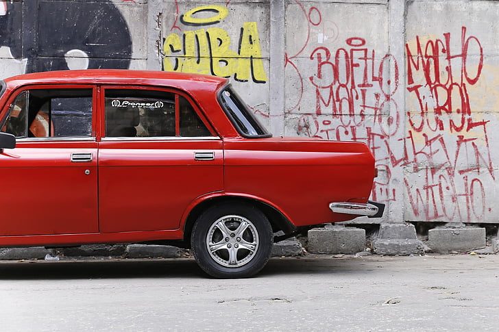 Cuba, la Habana, Oldtimer, coche, Automático, rojo, calle