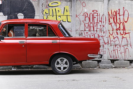 Куба, Гавана, Олдтаймер, автомобиль, Авто, красный, Улица