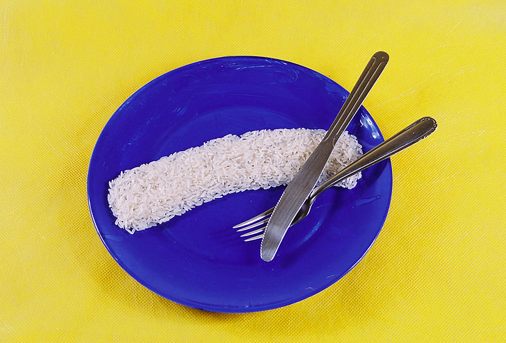 arroz, placa, garfo, faca, Brasil, Bandeira, molho de azul
