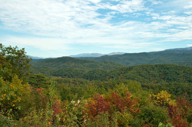 Tennessee, Smoky mountains, montagnes, paysage, Smokies, paisible, Sky