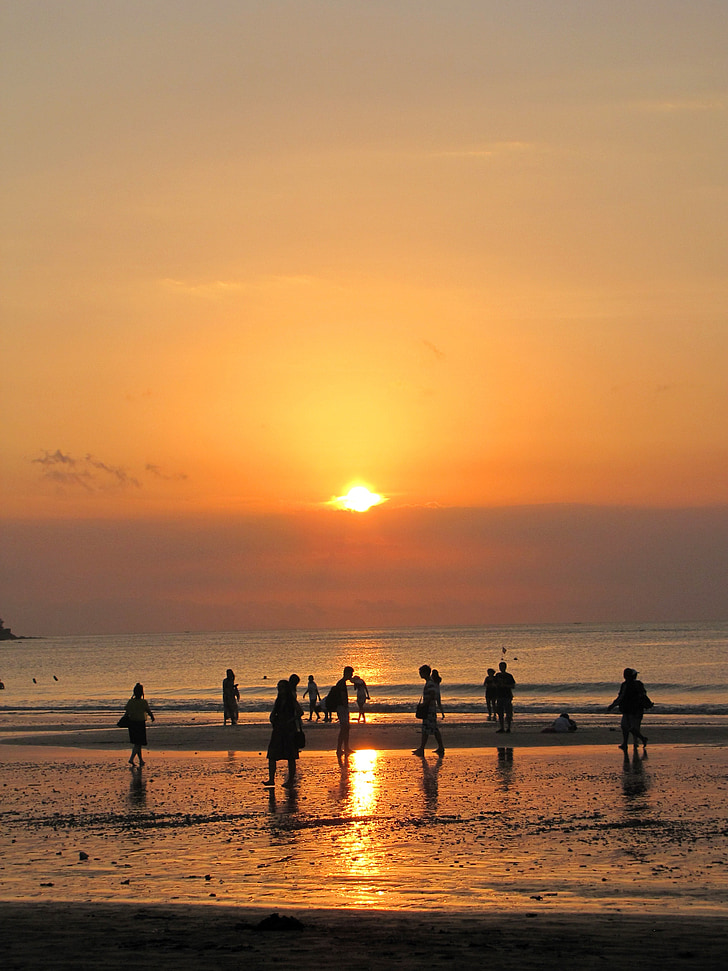 puesta de sol, Indonesia, Playa, mar, personas, silueta, vacaciones