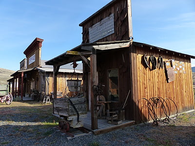 Deadman, Ranch, Staroveké, budovy, drevené, západný štýl, divoký západ