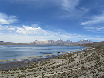 parincota, 칠레, 호수, 구름, 스카이, kahl, 블루