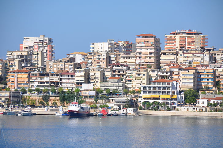 Albánsko, sarande, letné, morské pobrežie, 2015, Harbour, Cestovanie
