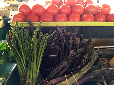mercado de agricultores, espárragos, tomates, alimentos, fresco, mercado, orgánica