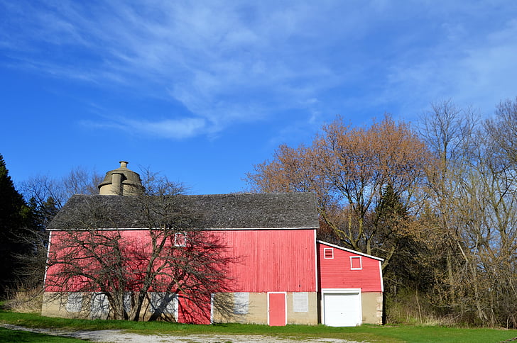 stodola, Whitnall park, Milwaukee, červená, budova, Wisconsin, pamiatka