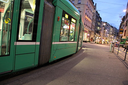 tram, traffic, public means of transport, basel barfusserplatz, road, downtown