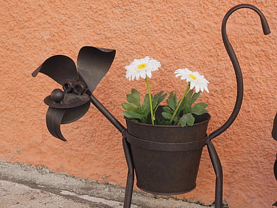pes, kovový pes, Květinový stojan, květiny, obrázek, kovářství