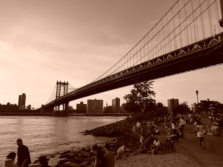 Nowy Jork, NY, NYC, Miasto, Most, Skyline, wody