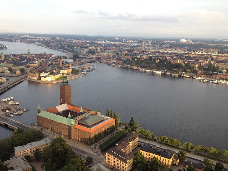 Stockholm, Švedska, nad, Skyline, nebo, pogled, skandinavske
