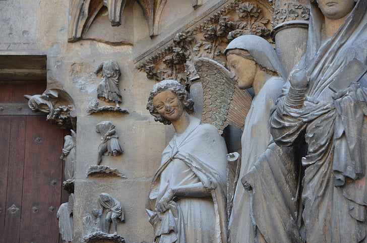 änglar, Domkyrkan, Reims, gudomliga leende, Frankrike, historia