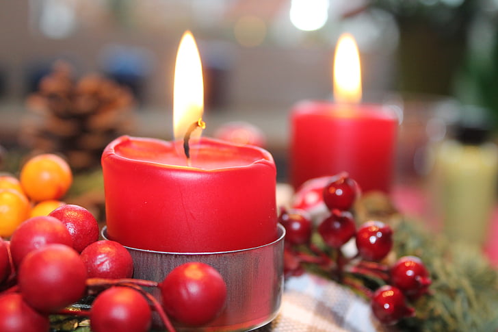 Advent Krans, ljus, röd, Flame, vaxljus, jul, december