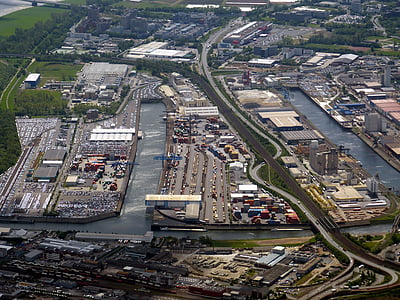 Düsseldorf, Pohjoisen Nordrhein-Westfalenissa, Port, lento, rakennus, moderni, liikenne