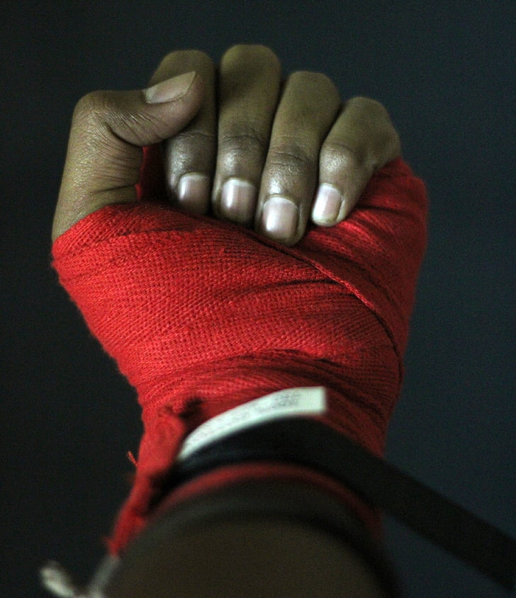 mà, boxa, boxejador, cinta, dits, lluita, combat